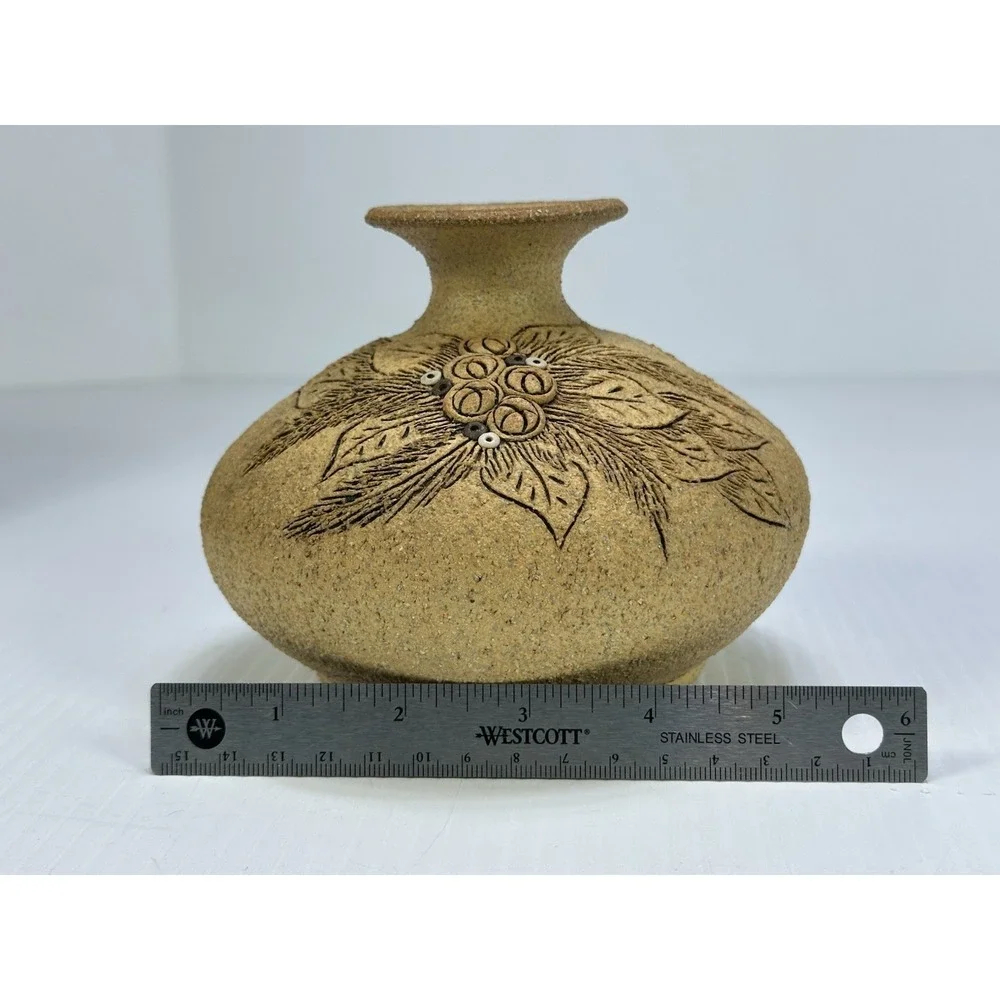 Vintage Carma Studio Sand Cast Pottery Oil Lamp Pot 1980s Signed